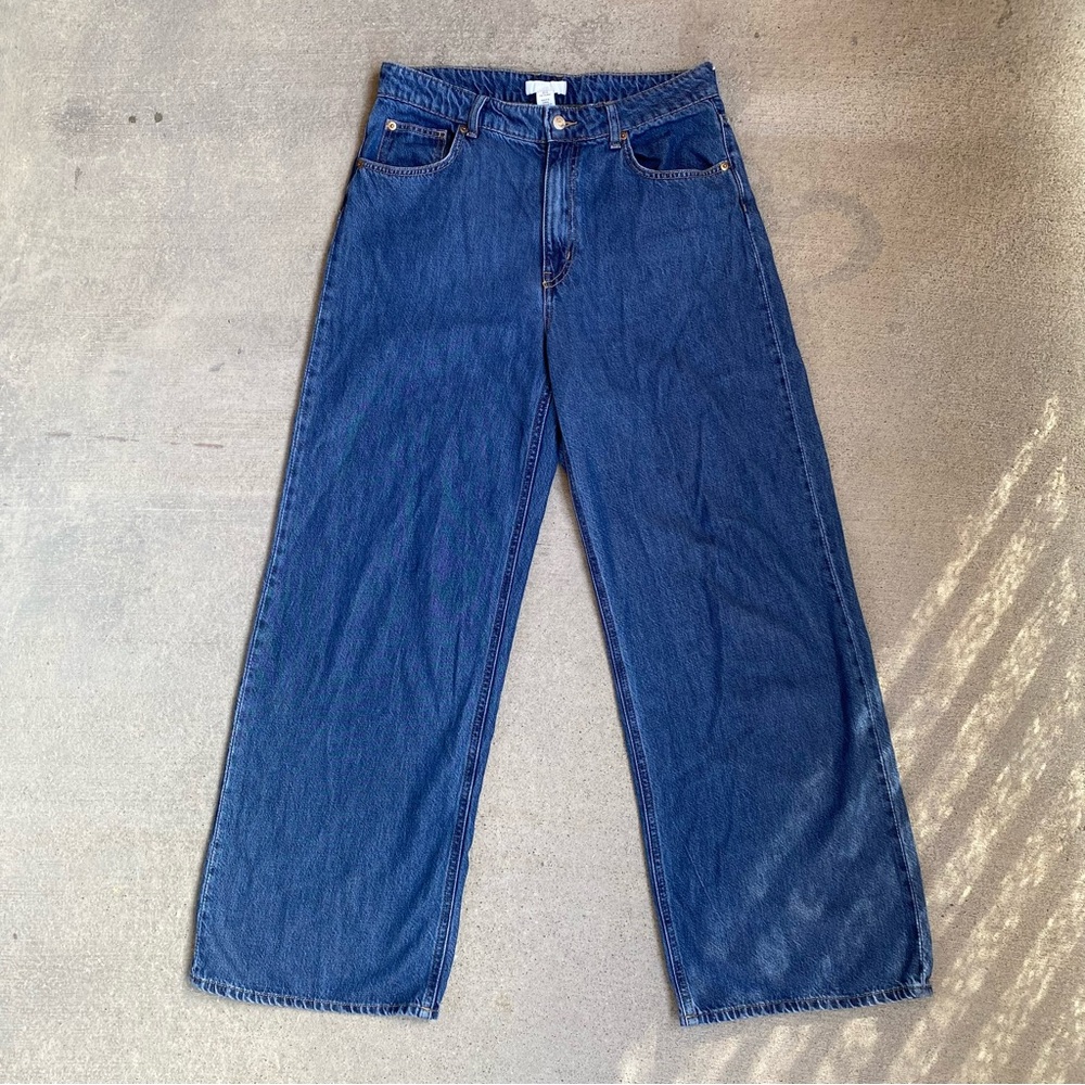 H&M High Rise Baggy Wide Leg Blue Jeans Relaxed Fit Size 10